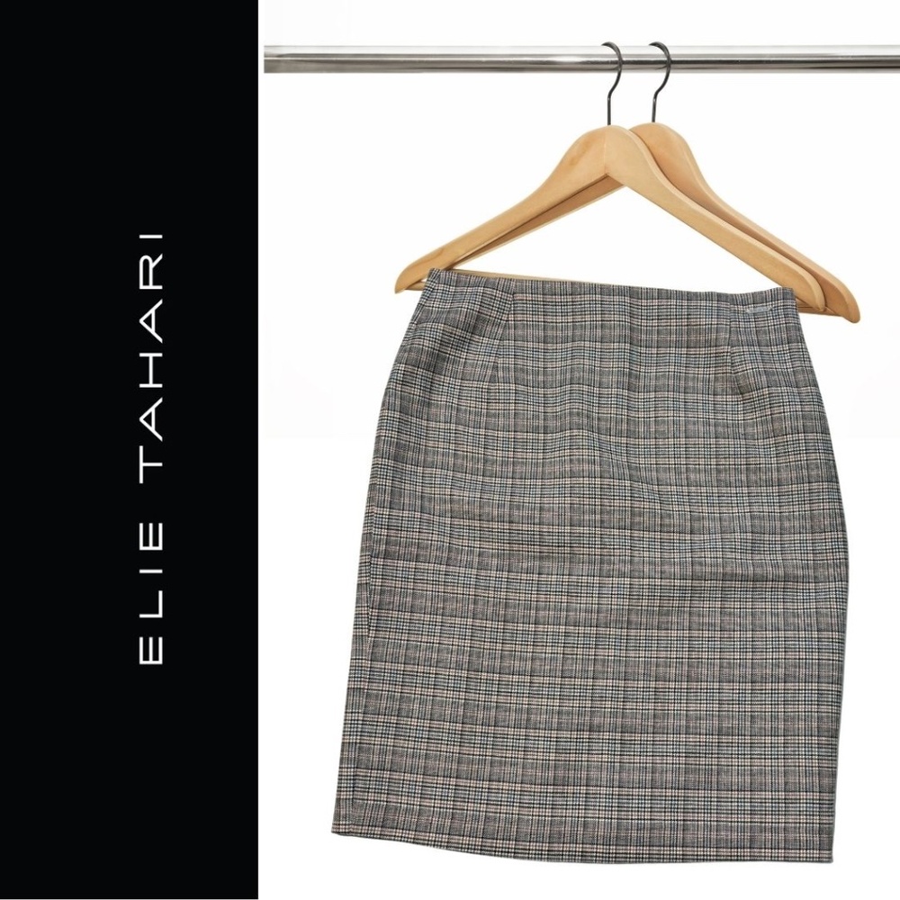 Tahari ASL Women's Lined Pencil Skirt Wine Blue Glen Plaid SIZE 6
